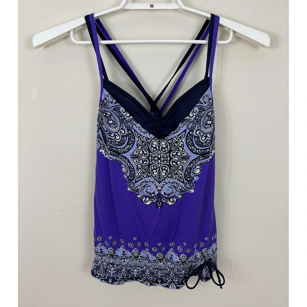 Athleta Tankini Swimsuit Top Womens Small Paisley Print Strappy Swim Bathing Sui